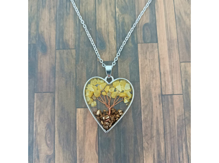 Pendentif arbre de vie résine/pierres naturelles cœur 2