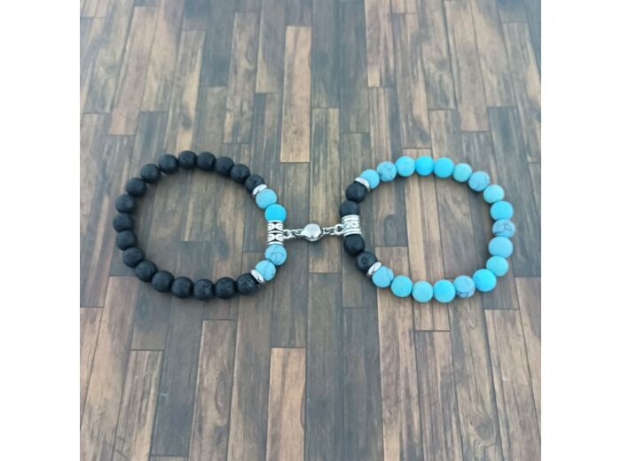 Bracelets de couple turquoise/pierre de lave
