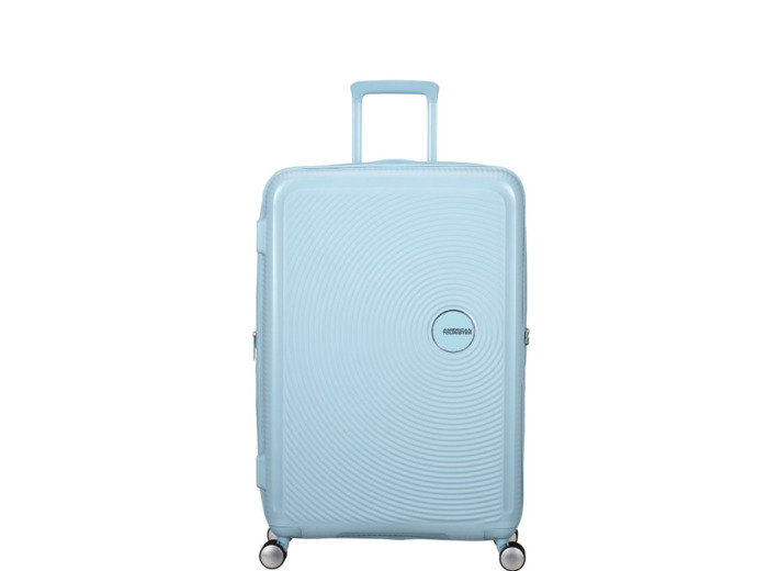 American Tourister Sound Box Spinner 77 cm Valise Cabine Trolley 4 Roues Pastel Blue