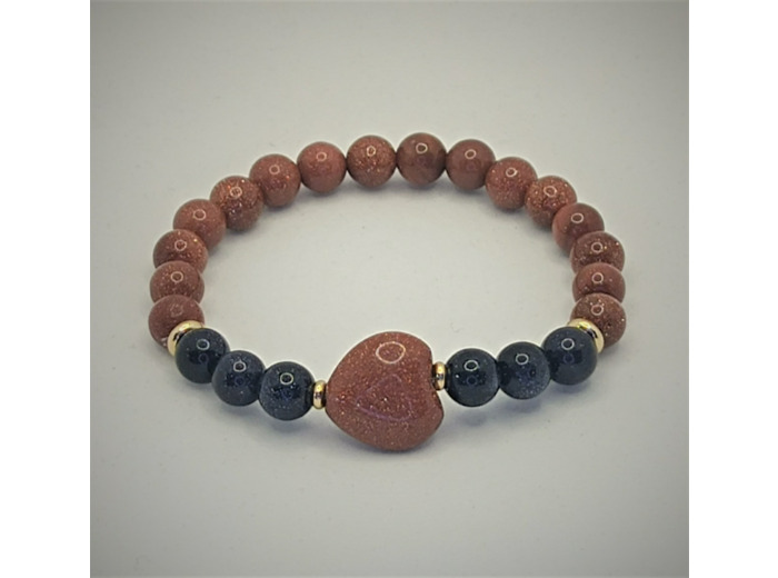 Bracelet pierre de sable doré/bleu cœur