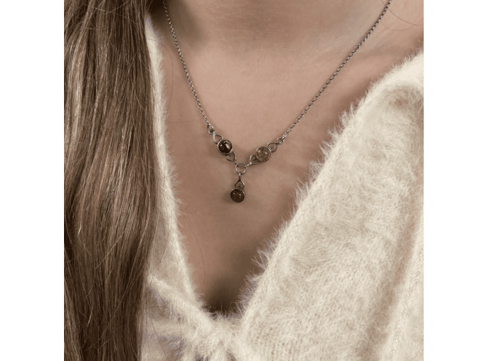COLLIER ARGENT AMBRE MULTICOLORE