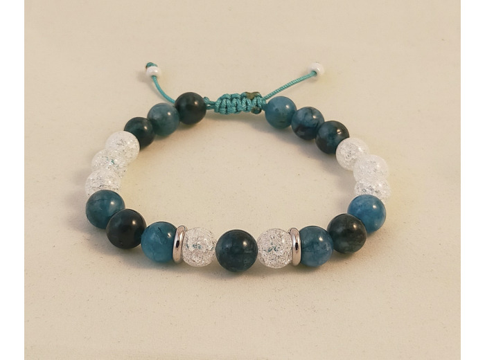 Bracelet ajustable apatite bleu / cristal de roche craquelé