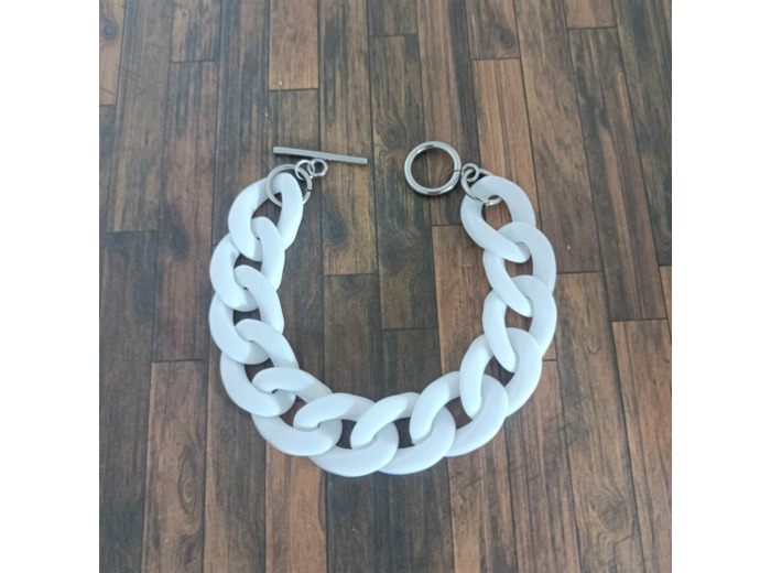 Bracelet gros maillons blanc argenté 22mm