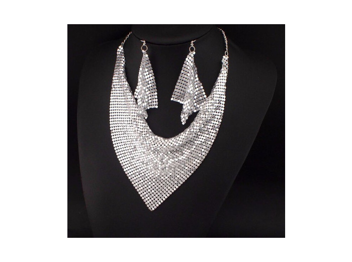 Parure ras du cou en strass argenté + boucles d'oreilles