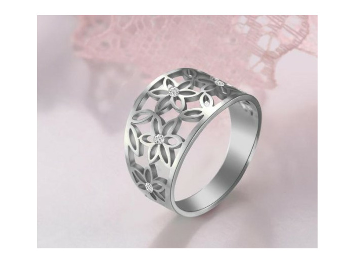 Bague en Zircon fleur de vie acier inoxydable