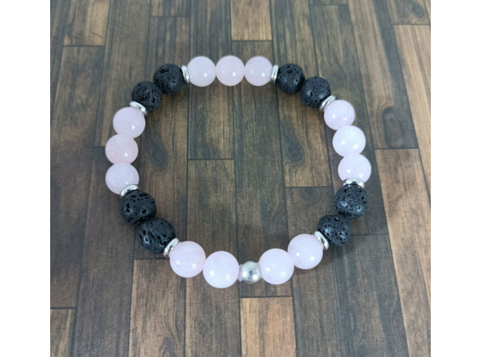 Bracelet quartz rose/pierre de lave