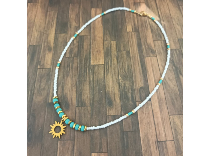 Tour de cou turquoise blanc soleil 2