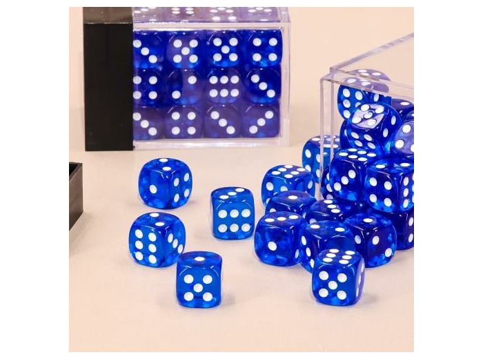 Lot de 36 dés 6 faces - Bleu Transparent