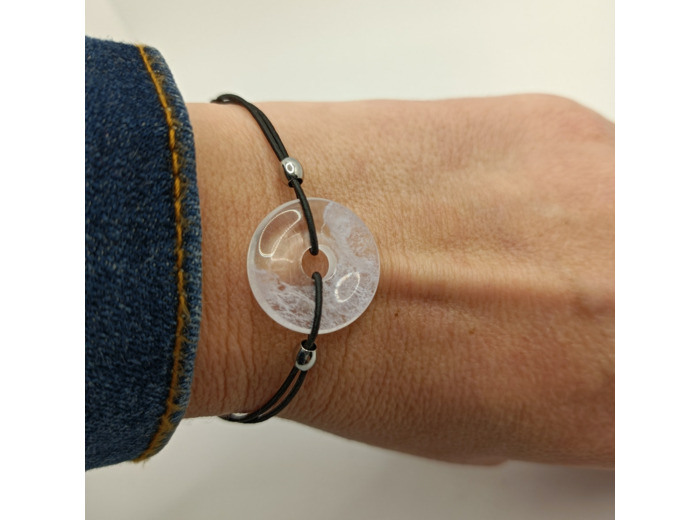 Bracelet élastique donuts opale blanc/argenté