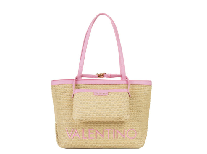 Valentino Maiam Sac Shopping Avec Pochette Amovible Effet Paille Nat/Rosa