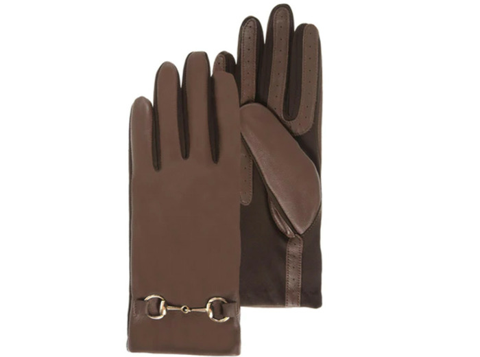 Isotoner Gants Femme Tactiles Cuir doublé Marron