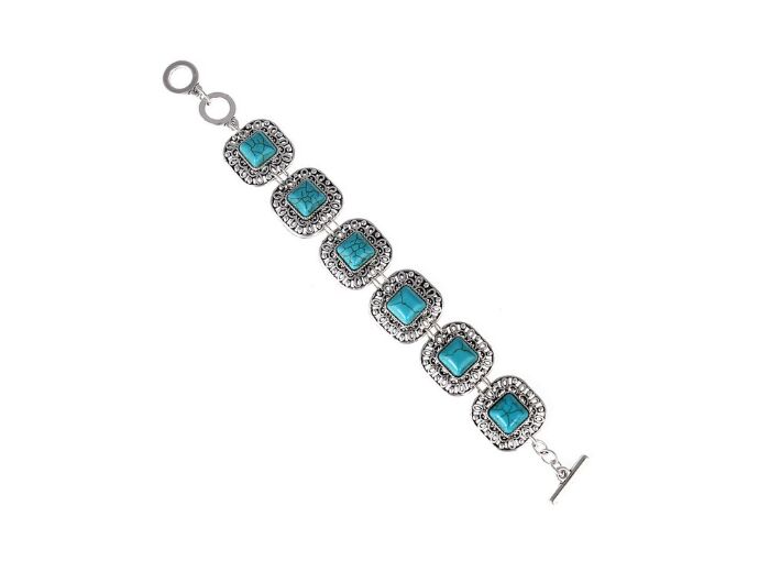 Bracelet argenté/turquoise carré