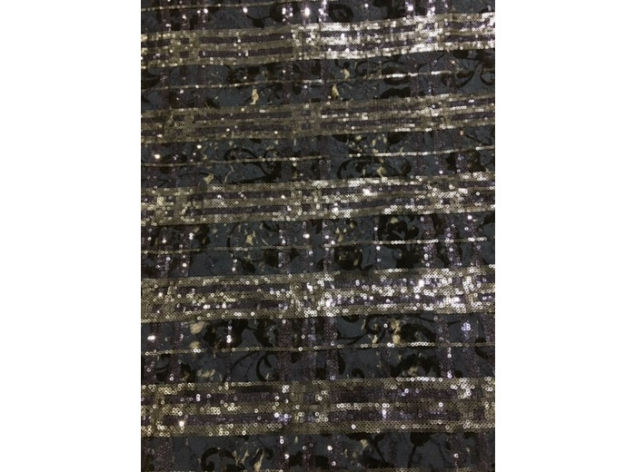 Tissu dentelle damassé Marine bandes de paillettes