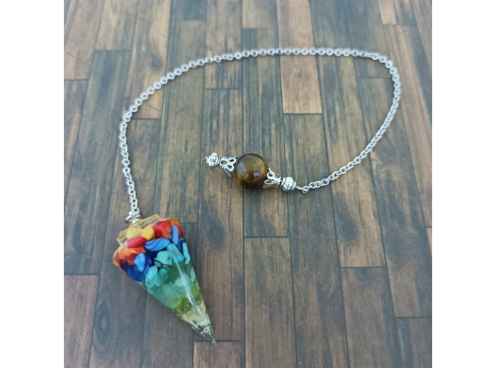 Pendule orgonite citrine/péridot/aventurine/turquoise/lapis lazuli/corail...