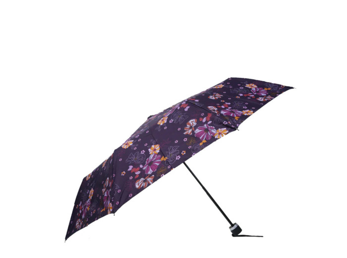 Isotoner Parapluie Femme Pliant Manuel Fleurs Aubergine