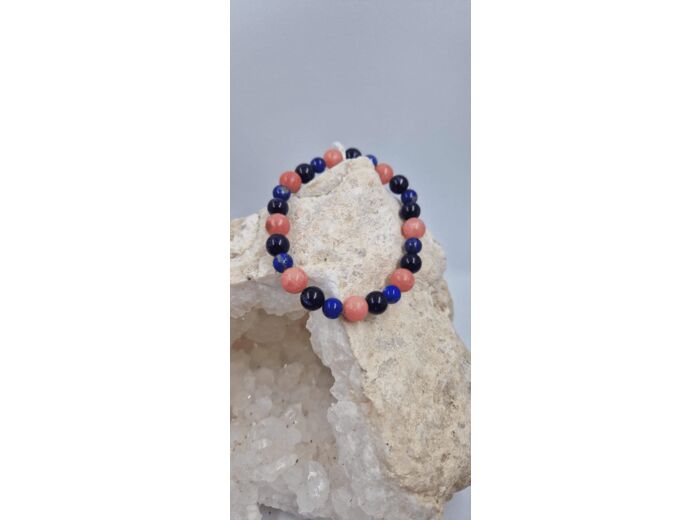 Bracelet lapis lazuli agate et perles OLPA1039