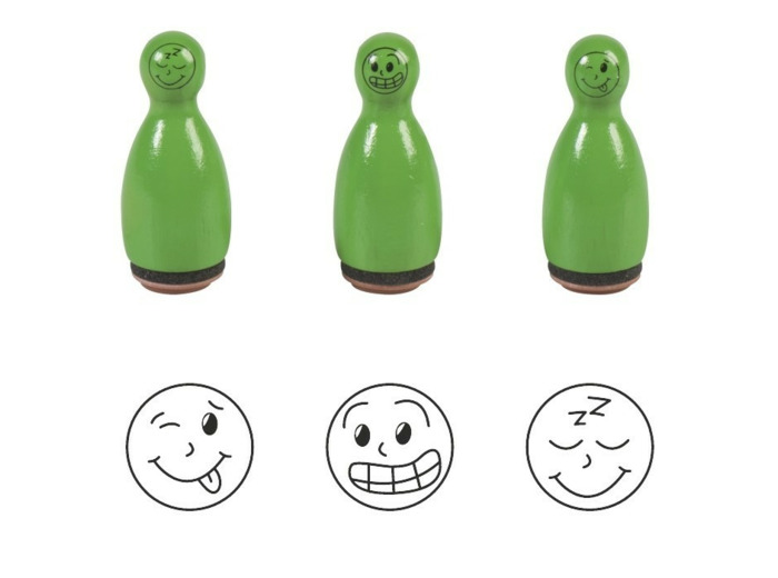 Lot de 3 Tampons Pions "Smiley" - Vert