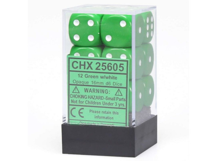CHESSEX - Set de 12 dés 6 - OPAQUE - Vert/Blanc