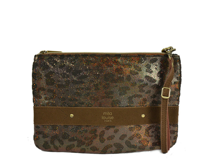 Mila Louise Nina SL2 Effet Panthère Sac et Pochette Chataigne