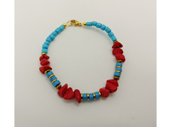 Bracelet hématite/corail rouge/turquoise2