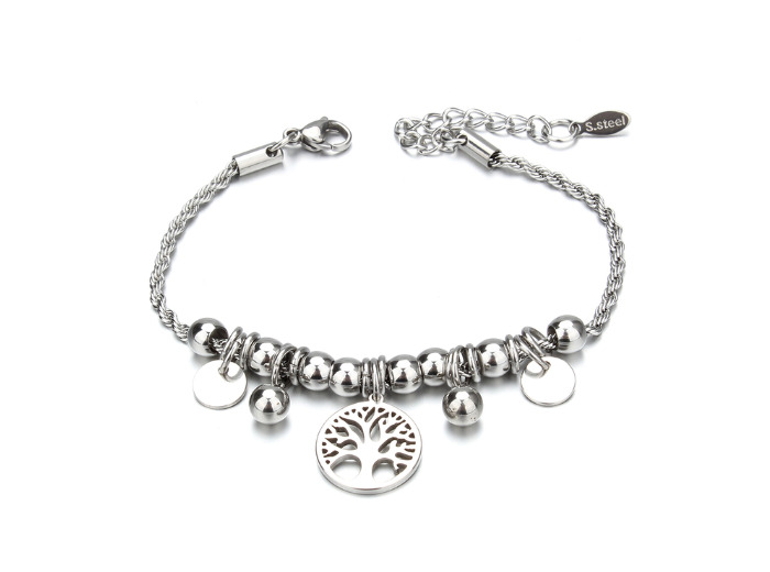 Bracelet à boules arbre de vie en acier inoxydable