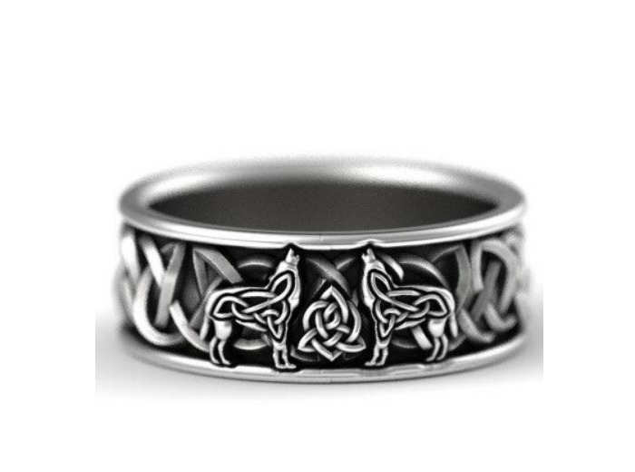 Bague homme 2 loups en argent plaqué