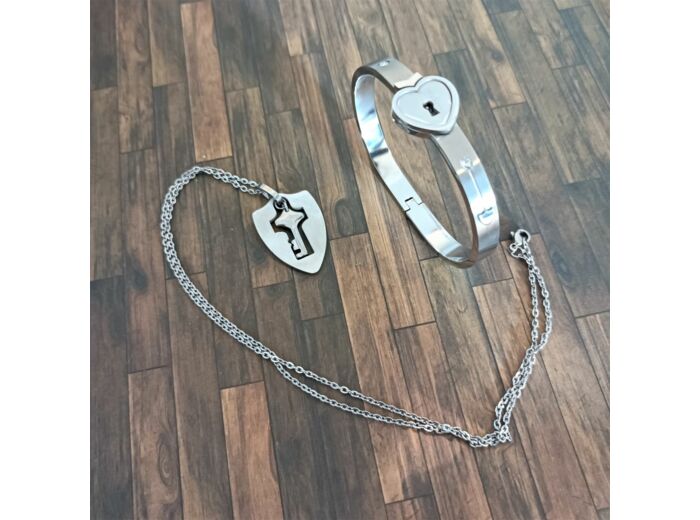 Ensemble chaîne/bracelet pour couple cadenas/clé