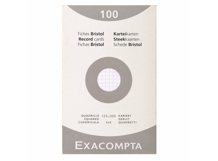 Etui de 100 fiches Bristol - 125x200 - Quadrillé blanc