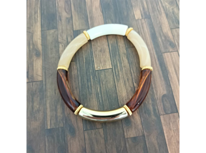 Bracelet tube tons marron beige blanc doré 32mm