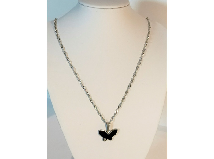 Pendentif papillon avec pierre argenté