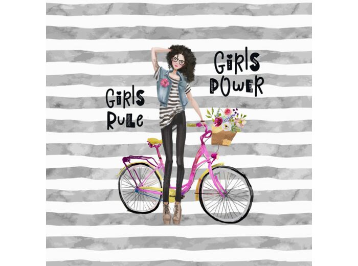 Panneau étanche filles power girl avec un vélo - 45 x 45 cm