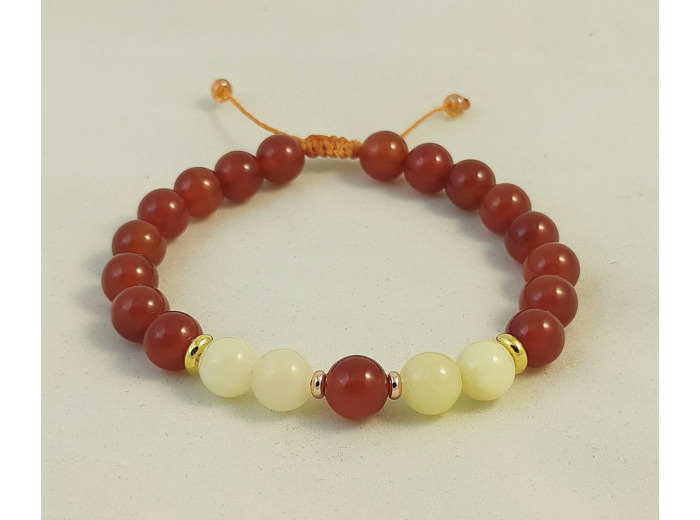 Bracelet ajustable cornaline /jade jaune