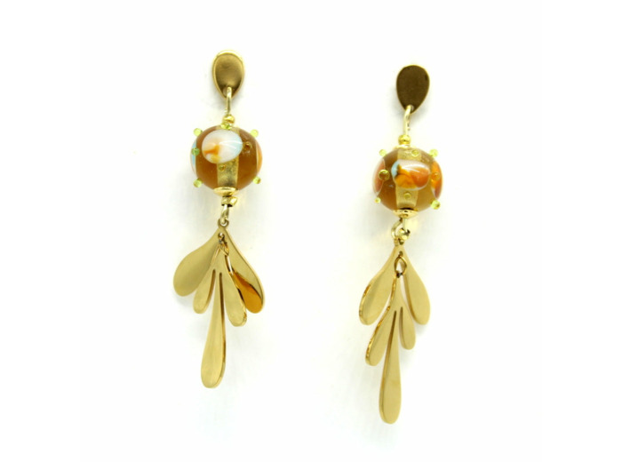 Boucles d'oreilles feuille et perle Murano – Salvia