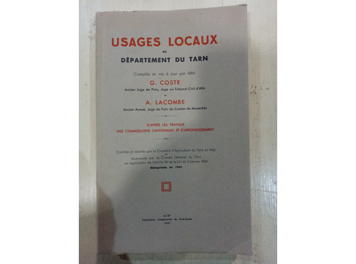 USAGES LOCAUX DU DÉPARTEMENT DU TARN EN 1935