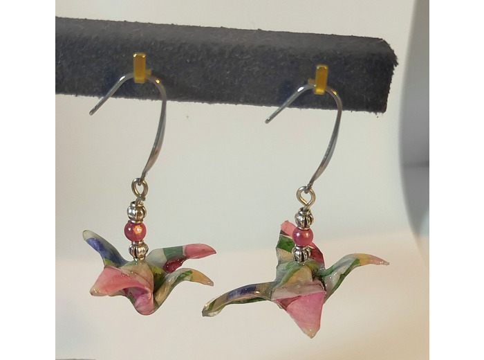 B.O. origami grues rose/argenté 1