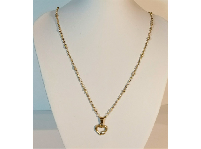 Pendentif cœur creux avec pierre argenté