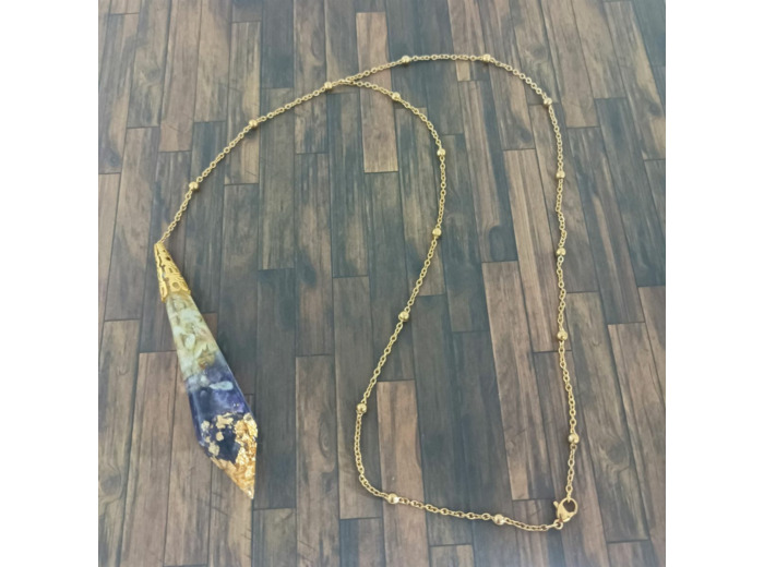 Pendentif orgonite pendule améthyste/citrine/feuilles d'or