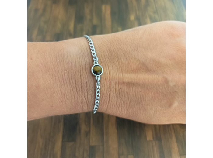 Bracelet œil de tigre et acier inoxydable 1