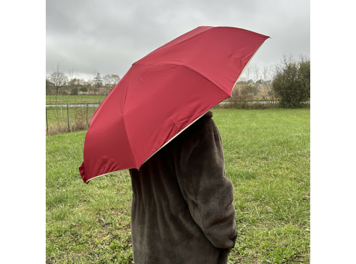 Piganiol x Noix D'arec Parapluie Pliant Pour Femme Bordeaux / Biais Or