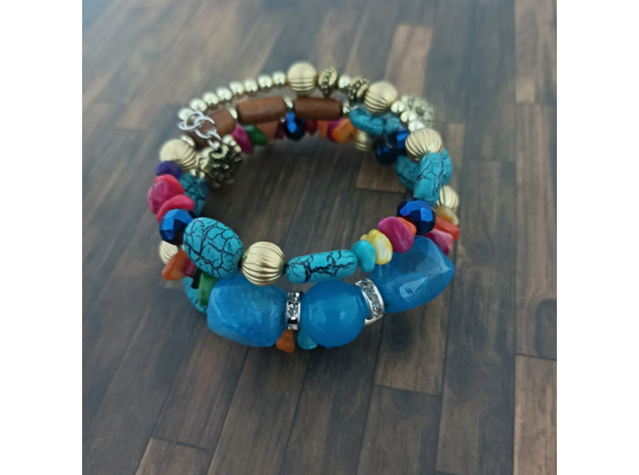 Bracelet multi-rangs multicolore/doré