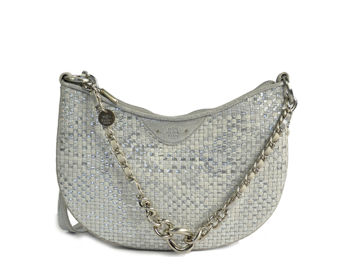 Mila Louise Nelia W Sac Demi-lune Cuir Tressé Silver