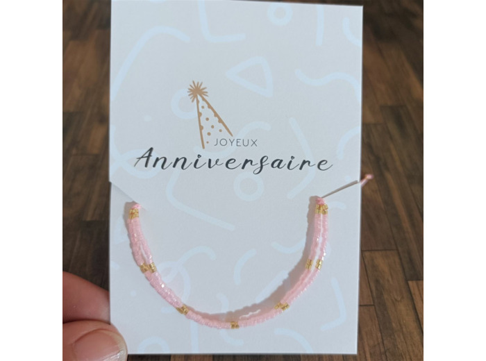 Bracelet carte "Joyeux anniversaire" Miyuki Rose/doré