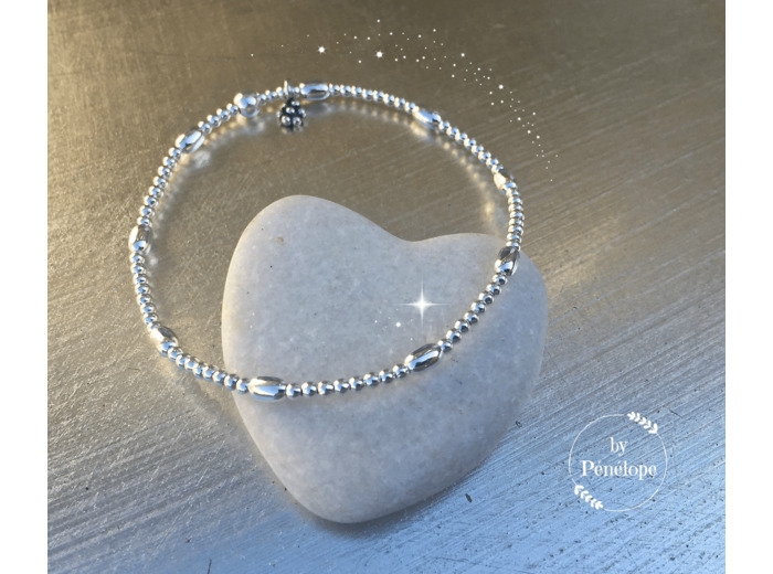 Bracelet perles ovales et rondes en argent 925ème