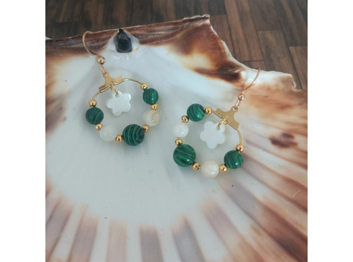 Anneaux nacre/malachite/doré