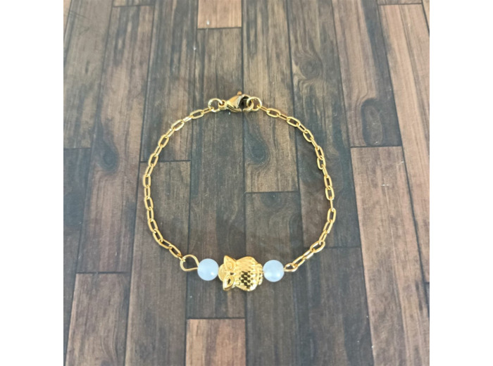 Bracelet enfant hibou/quartz rose/doré