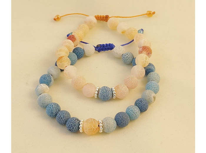 Bracelet couple agate bleu et orange givrée
