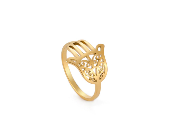 Bague main de Fatma en acier inoxydable doré