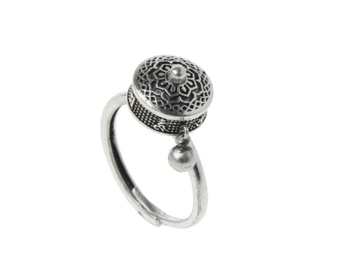 Bague roue de prière rotatif argenté 1