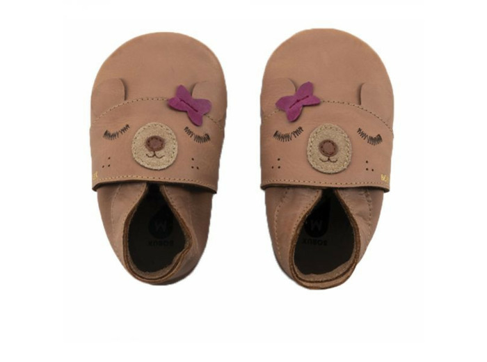 Chaussons cuir ours fille marron