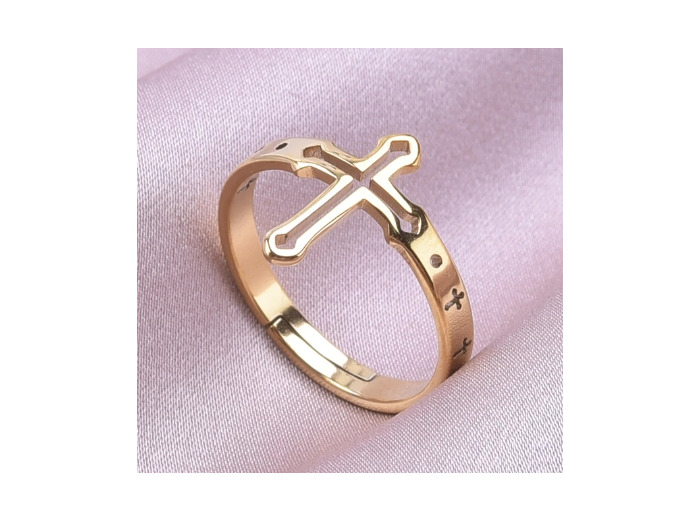 Bague croix doré ou argenté en acier inoxydable